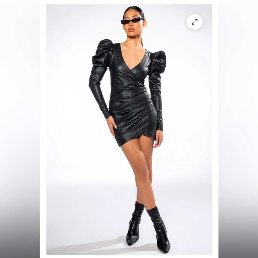 AKIRA - READY FOR IT LONG SLEEVE FAUX LEATHER MINI DRESS - NEW - S - SOLD OUT